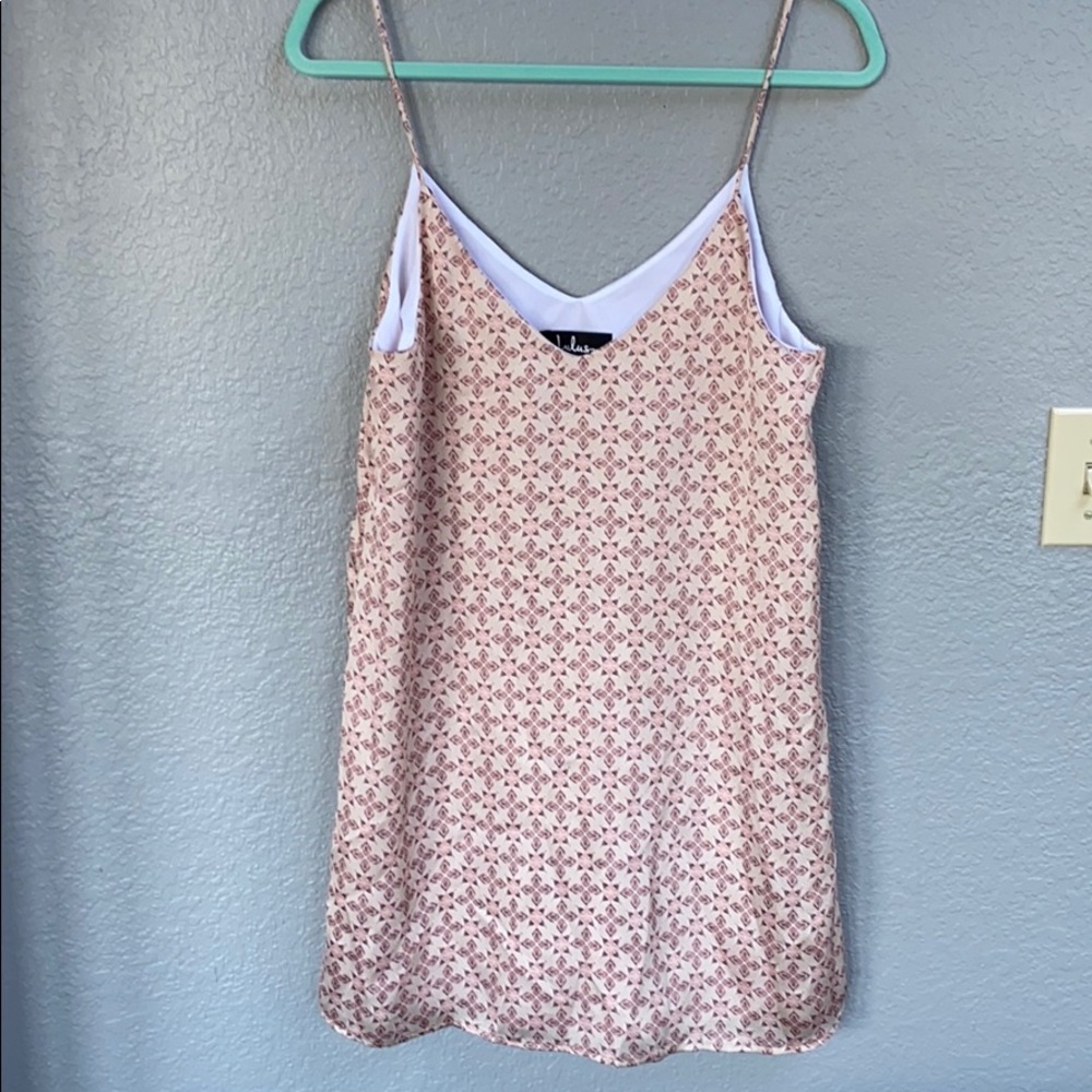 Pink patterned satin tank dress size med